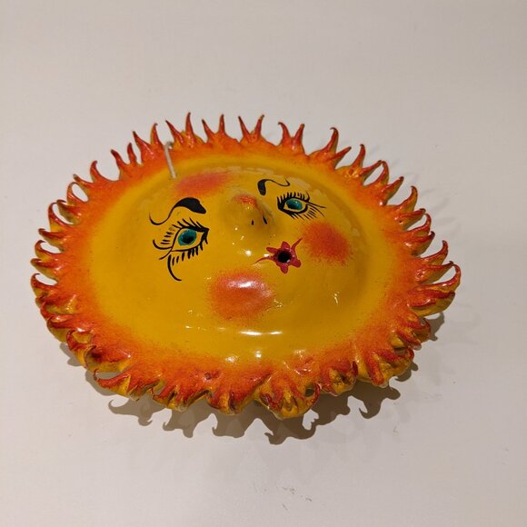 🌞 Vintage Mexican Coconut Shell Sun – Hand-Painted Wall Art Smiling Face - Picture 3 of 5
